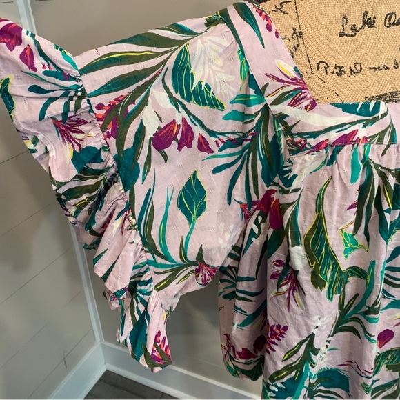 Terra & Sky Floral Tropical Print Square Neck Peasant Top - Picture 2 of 8